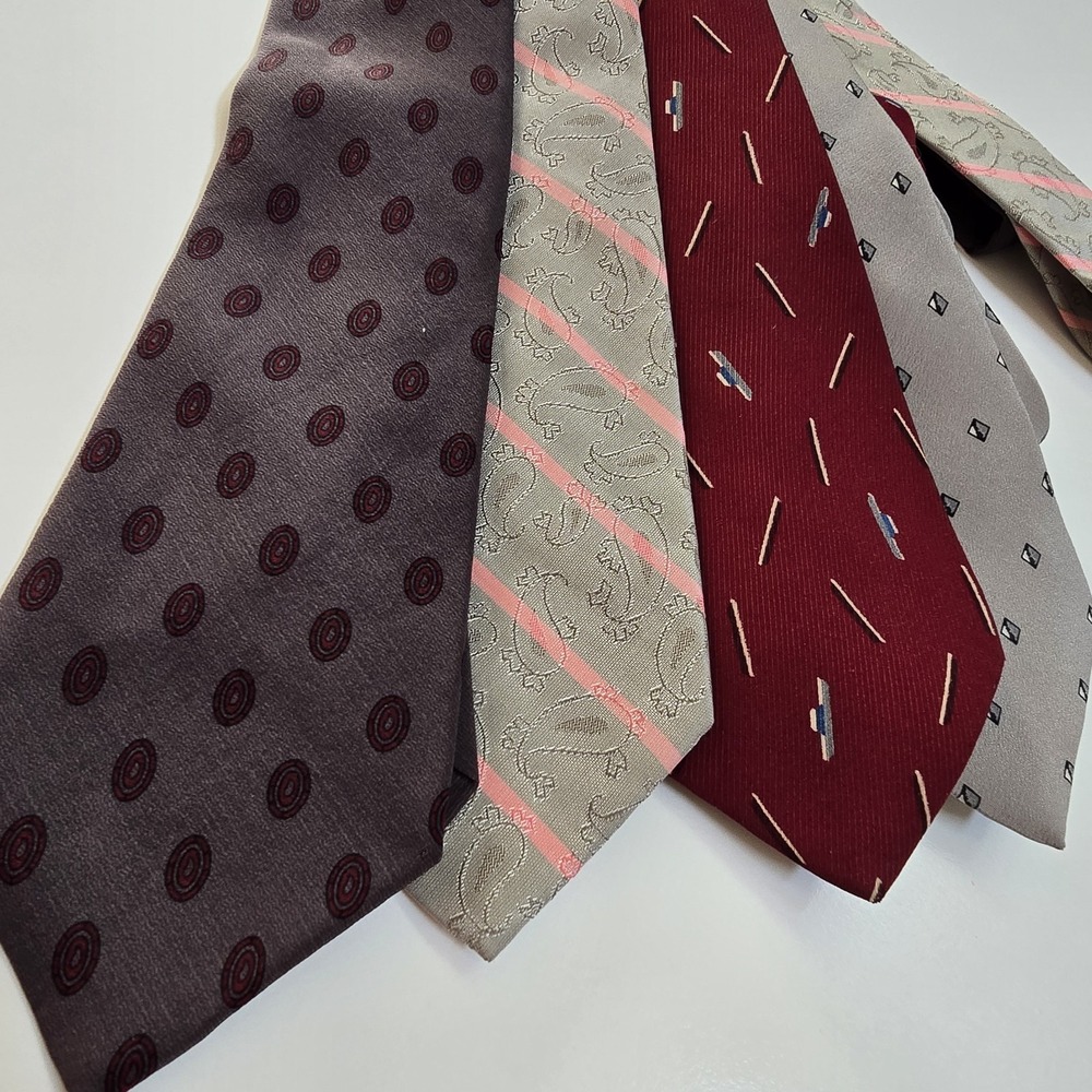 Lot x4 Enrico Pelle Mens Neck Tie Repp Paisley Diamond Art Deco Gray Red Neutral - Picture 2 of 4